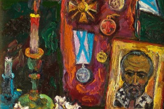 Натюрморт с памятными наградами Русско-японской войны. 2004. Холст, масло, 50х50